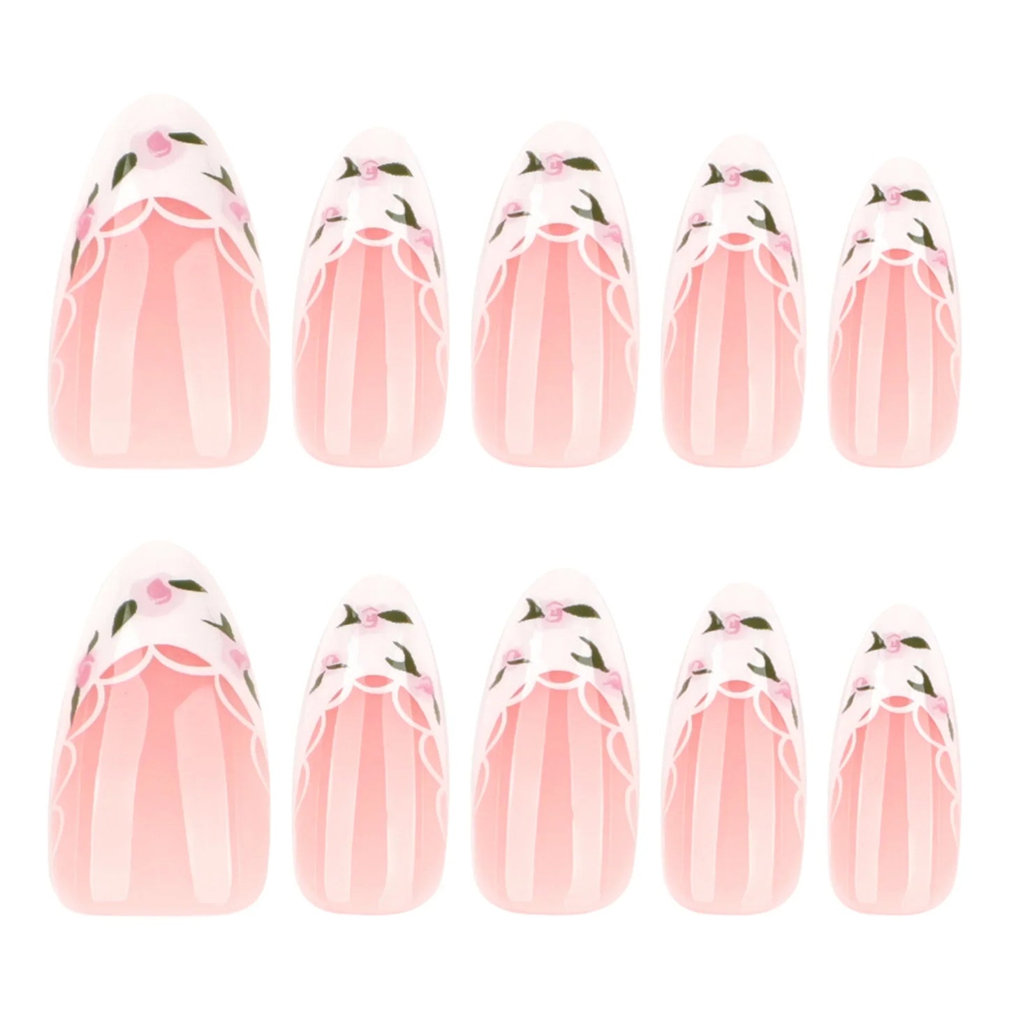 3D Flowers Gold Bead Lace White Daisy Bowknot Long Pointed Fake Nails Art Almond False Nails Press on Nails Charms Manicure Tool.