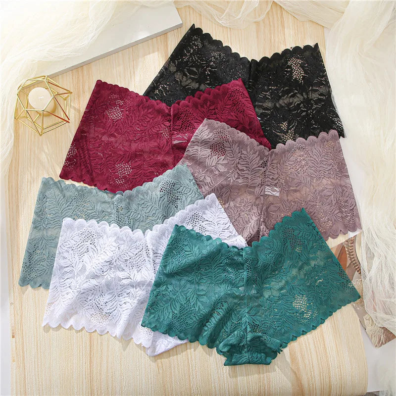 FINETOO 6Pcs Women Floral Lace Panties High Waist Brief Sexy Lingerie Panty Brazilian Underpants Femme Underwear Bikini Intimate.
