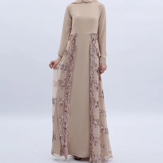 Mode muslimische Abaya Kleider Damen bekleidung solide Pailletten Kleid Nationalität Vintage hoch taillierte Damen kleid Herbst kleidung.