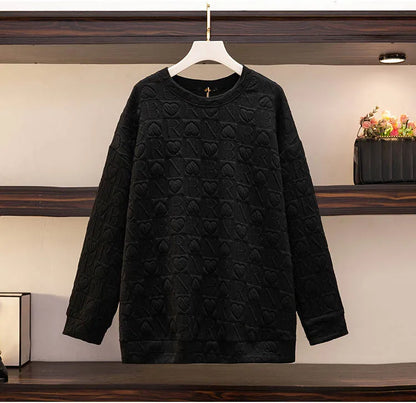 150Kg Plus Größe frauen Fehlschlag 157 Frühling Herbst Neue Liebe Drucken Lose Schlanke Sweatshirt Schwarz Grau Haut 6XL 7XL 8XL 9XL 10XL