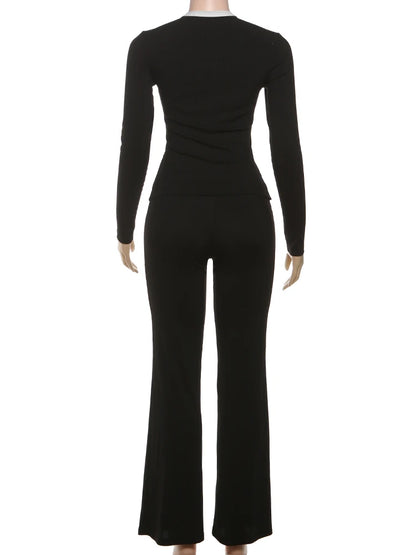 Sisterlinda Classic Street 2 Piece Set Autumn Daily Panelled Trim Full Sleeve Single Breasted Tops+Slim Pants Female Casual Suit.