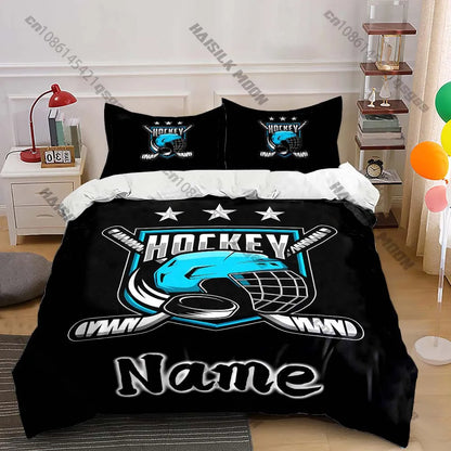 Stylish Ice Hockey Pattern Print Bedding Set Duvet Cover 1 Duvet Cover 2 Pillowcases Adult and Kids Bedding Set Luxury.