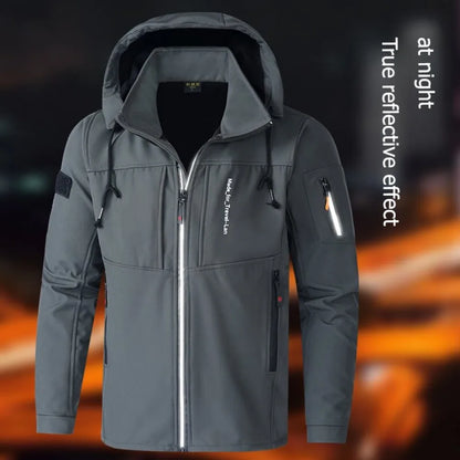 KB Men's Outdoor Jackets Fleece Lining Windbreaker Waterproof Winter Warm Jacket for Men Detachable Hat Men's Coats.