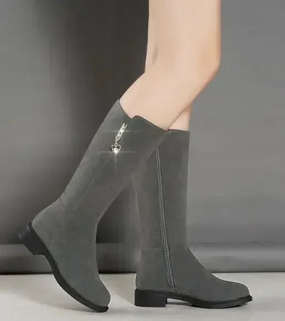 2025 New Women Warm Snow Plush Boots Snow Casual Flat All-match Cotton Fashion Side Zipper Winter Shoes Thigh High Boot Black