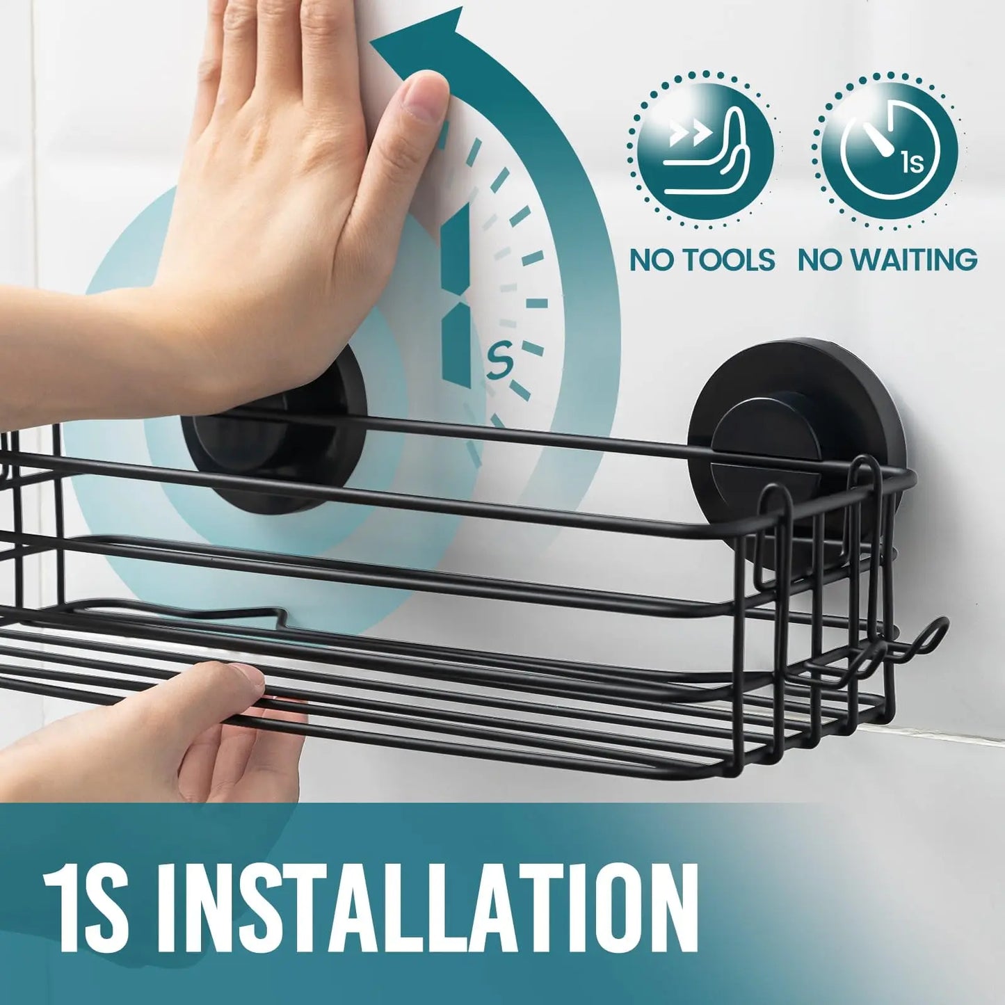 TAILI Dusch-Caddy mit Saugnapf, 2er-Pack mit Haken und Seifenhalter, robuster Badezimmer-Dusch-Organizer, ohne Bohren von Duschregalen