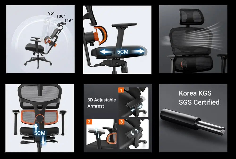 NEWTRAL Chair Standard NT001 Adaptive Unterrückenstütze Ergonomischer Stuhl, verstellbare Armlehnen-Kopfstütze, Nylonbasis Hohe Qualität