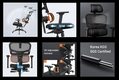 NEWTRAL Chair Standard NT001 Adaptive Unterrückenstütze Ergonomischer Stuhl, verstellbare Armlehnen-Kopfstütze, Nylonbasis Hohe Qualität