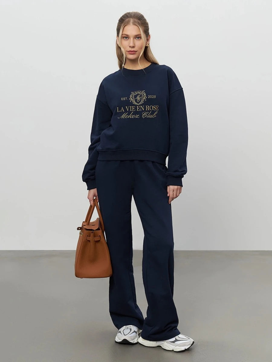 Bornladies Embroidered Hoodie Pants 2-piece Set Autumn New Casual Pants Women's O-neck Pullover Hoodie Suit