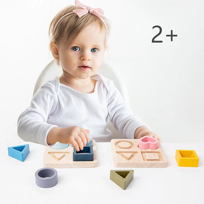 Montessori Baby Puzzles Silicone Toys Geometric Shape Jigsaw Board Matching Games Educational Learning Toys Food Grade Silicone.