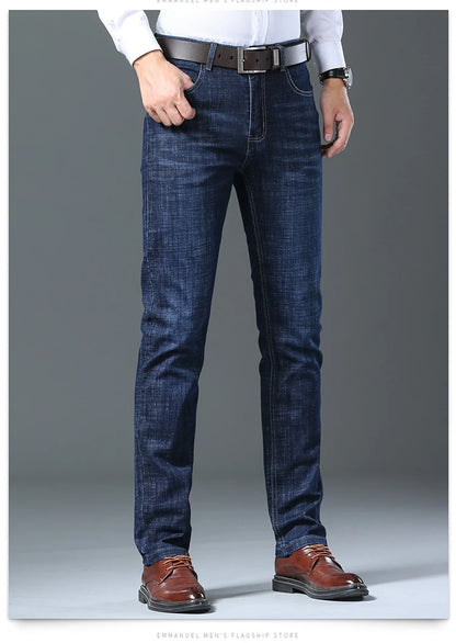 Male  All-match Brand Trousers Four Season Men's High Quality Jeans  Business Casual High Waist Denim Pants Simplicity Cool.