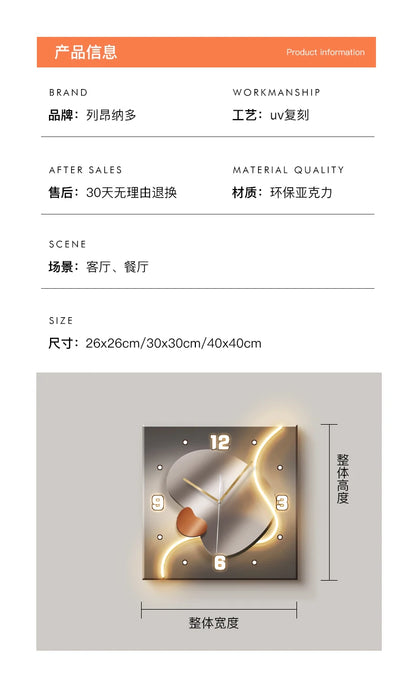 Stein zu laufen Wanduhr Wohnzimmer moderne Licht Luxus Dekoration Uhr hängen Wand leuchte High-End-Sinn Restaurant Uhr