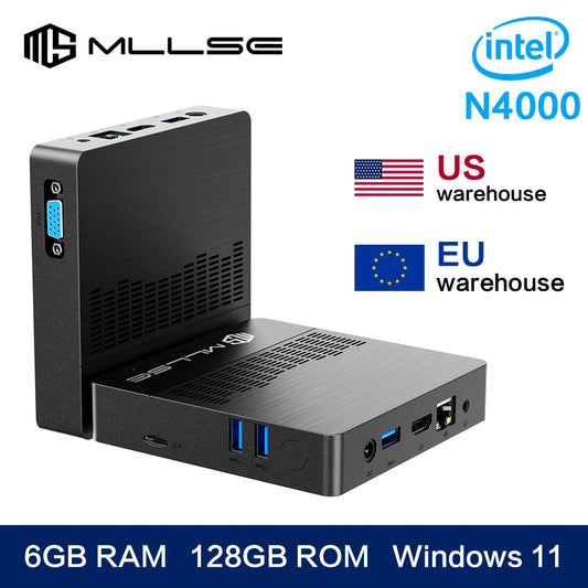 MLLSE M2 Air Mini PC Intel Celeron N4000 CPU Window11 6GB RAM 128GB ROM Dual-Band WiFi VGA Portable Mini Computer BT4.2.