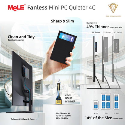 MeLE Quieter4C N150 Fanless Mini PC 32GB LPDDR5 512GB Micro Desktop Computer,4K,Dual HDMI,All-in-One USB-C WiFi 5 BT5.1 Ethernet.