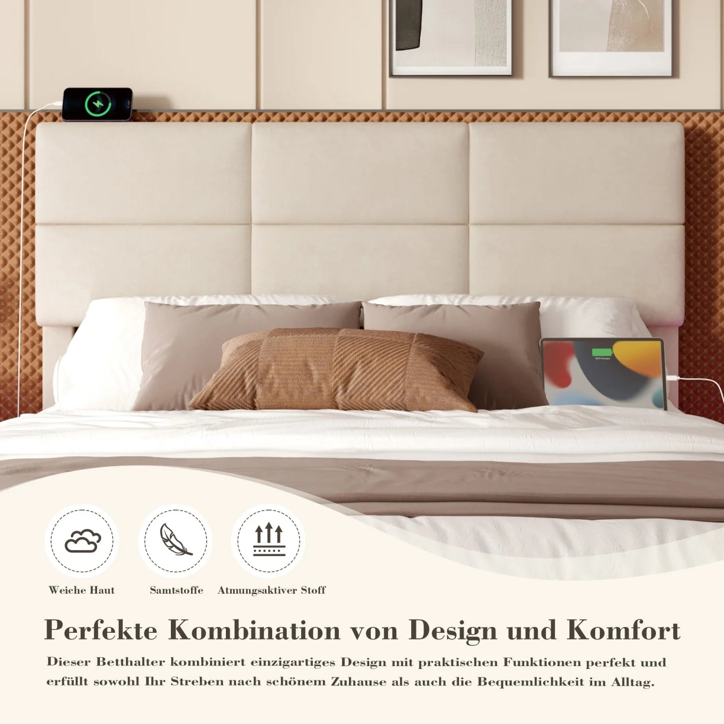 160 x 200 cm großes Bett, modernes, höhenverstellbares Kopfteilbett mit großem Stauraum und LED-Umgebungsbeleuchtung, USB/Typ-C-Verbindungen
