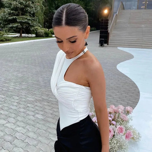 High Waist Irregular Bodysuit Backless Twist Streetwear One Shoulder Long Sleeve Tops Slim Club Party Sexy 19493.