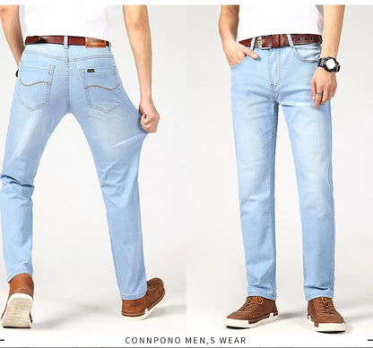 Wthinlee Spring Summer Business Jeans Men Light Blue Casual Straight Stretch Fashion Classic Work Denim Trousers Brand Clothing.