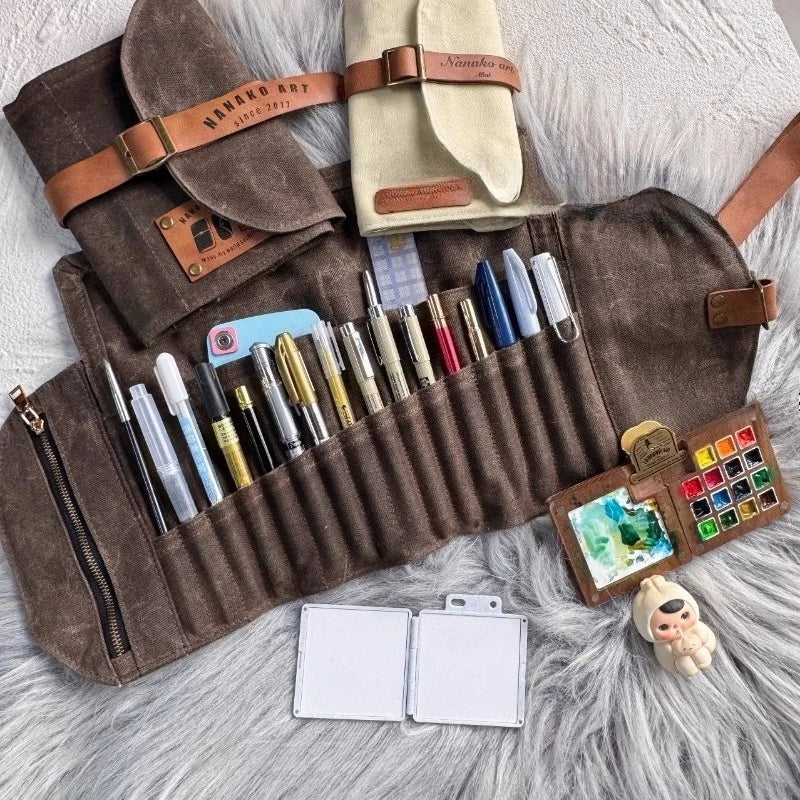 Öl Wachs Leder Bleistift Tasche Wasserdichte Leinwand Vorhaut Karabiner Künstler Student Reise Tragbare Lagerung Tasche Kunst Liefert.