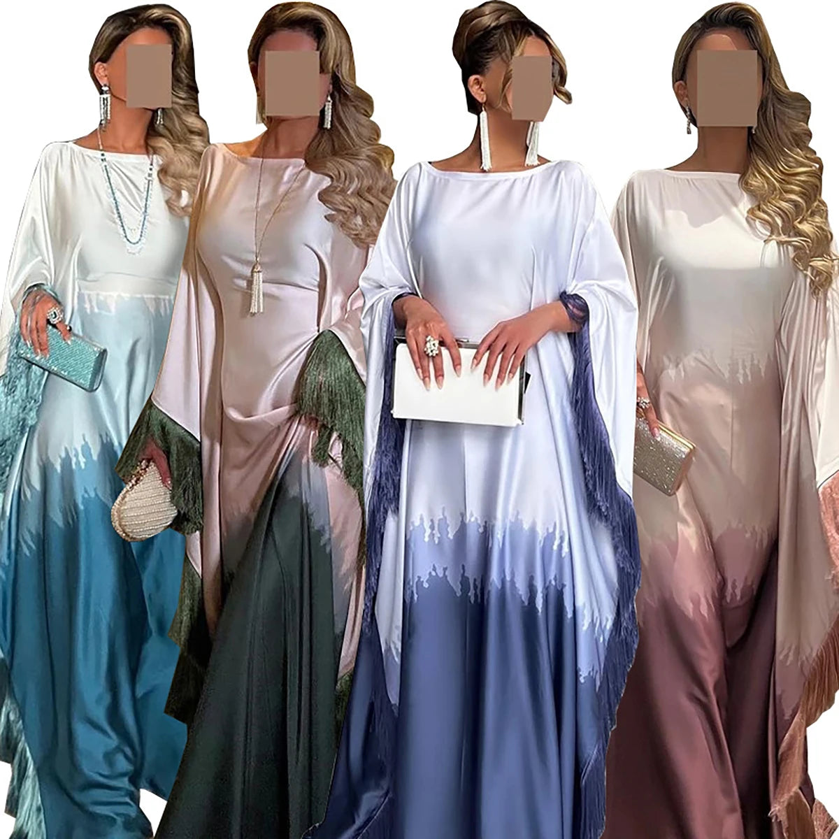 Uni Tassel Gradient Dubai Muslim Abaya For Woman O-Neck Elegant Casual Loose Moroccan Saudi Kebaya Fashion Party Dress 2025.