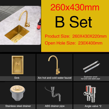 Rose Gold Kitchen Sink Nanometer Technology Gold 4mm thickness 304 Stainless Steel Manual Sink Single Bar Counter Kitchen Sink