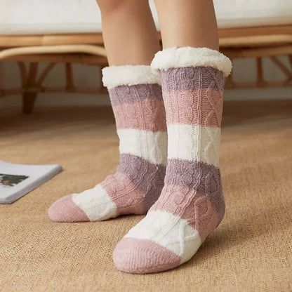 Womens Fuzzy Thermal Sock Plush Grip Hemp Winter Soft Female Home Indoor Warm Bedroom Non slip fluffy Thick Slipper Floor Sock.