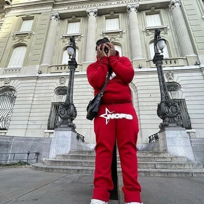 2024 New 2 Piece Set Letter Printing Streetwear Y2K Men's Hip Hop Oversized Hoodie Sweatshirt Sweatpant Casual Pants Sportswear