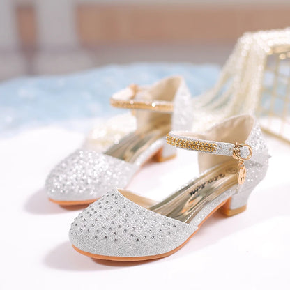 YUNICUS Spring Girls Rhinestone Shiny Princess Shoes Children'S Performance Crystal Shoes Little Girls low Heel Single Shoes.