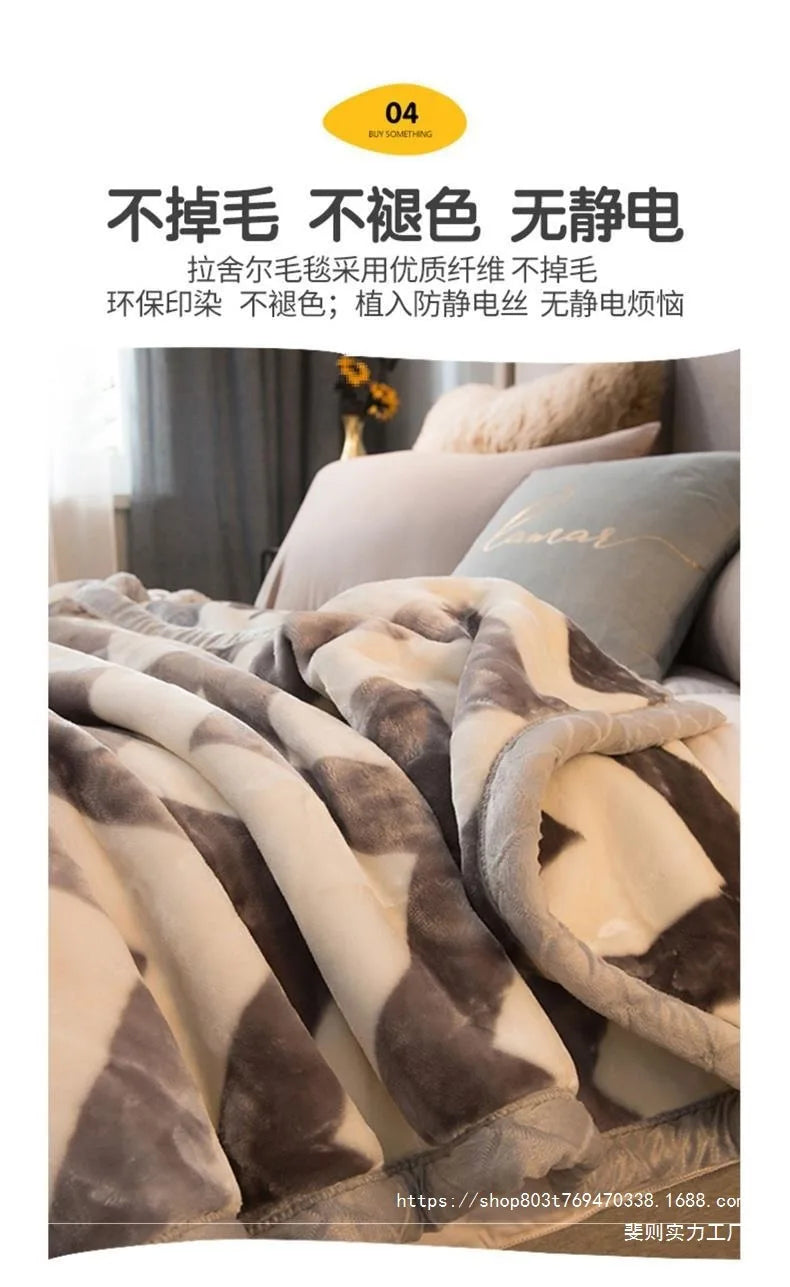 Thiened Double-layer Raschel Blanket Warm Coral Fce Wedding Blanket Single Double Bed Autumn Winter Warmth Cover Blanket.