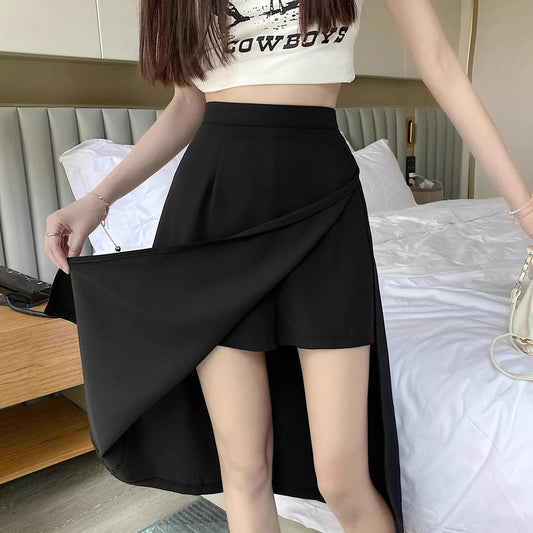 2023 New High Waist Hip Skirt Irregular Slit Black Skirt for Women Summer Mid-length A-line Harajuku Vintage Women Clothing.