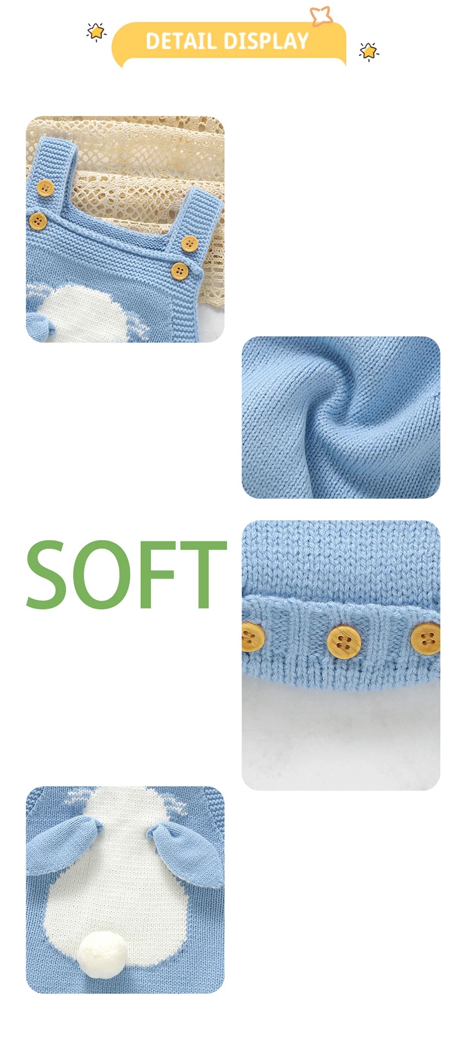 Baby Bodys Gestrickte Infant Mädchen Junge Sling Overall Ärmel Neugeborenen Kind Kleidung Niedlichen Cartoon Bunny 0-18M Overalls mode.