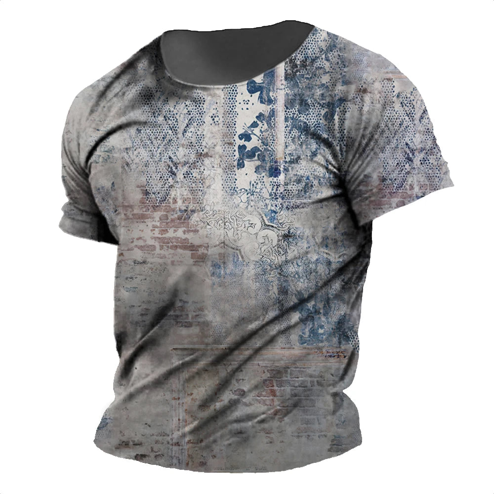 Vintage Printed Men's T-shirt Daily Striped Shirt Summer Round Neck Short Sleeve Tees Oversized Sweatshirt Male Cheap Clothing.