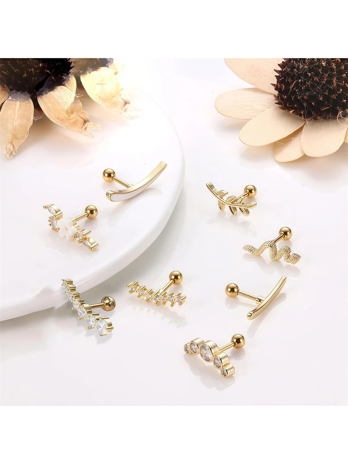 1/4/6/8Pcs 16G Stainless Steel Screw Back Stud Earrings for Women,Cubic Zerconia Cartilage Conch Helix Ear Piercing Jewelry.