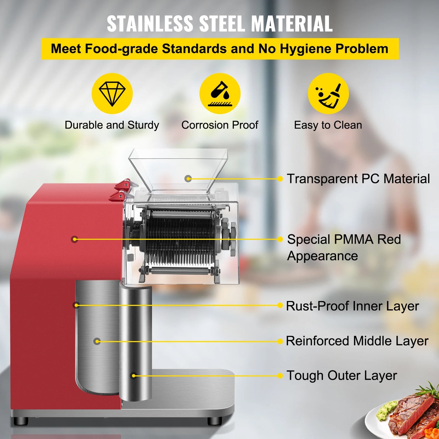 SucceBuy 250kg/H Commercial Electric Meat Slicer Grinder Vegetable Cutter Shred Machine 850W Home Automatic Food Chopper Chipper.