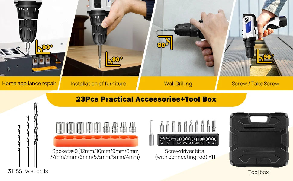 16,8-V-Akku-Bohrschrauber-Set, 2-in-1-Mini-Elektroschrauber-Werkzeuge + LED-Arbeitsleuchte, hohes Drehmoment, 45 Nm