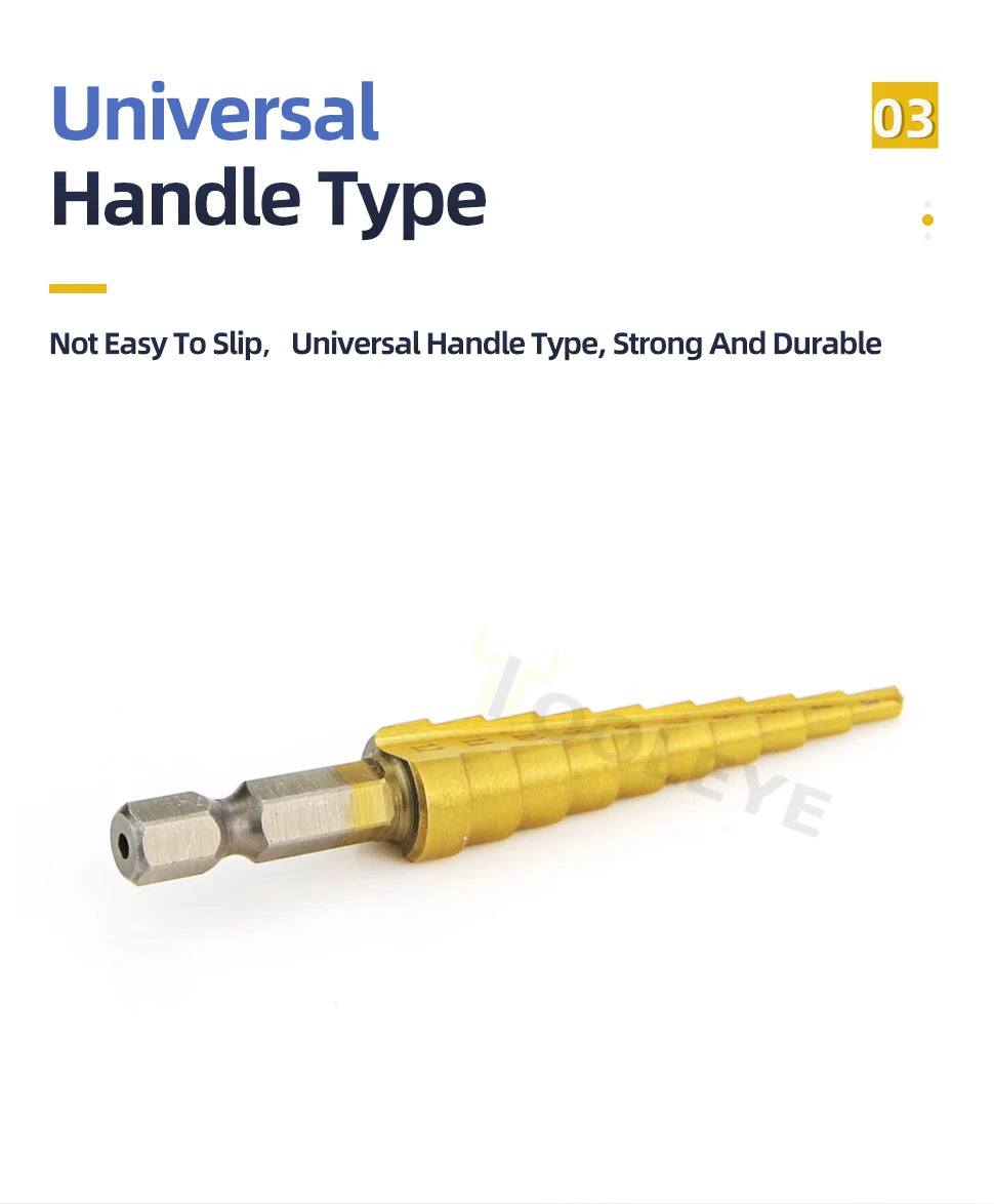 3-12 4-12 4-20 4-32mm HSS Titan Stufenbohrer Konischer Bühnenbohrer für Metall Holz Hochgeschwindigkeits-Stufenbohrer-Set Elektrowerkzeuge