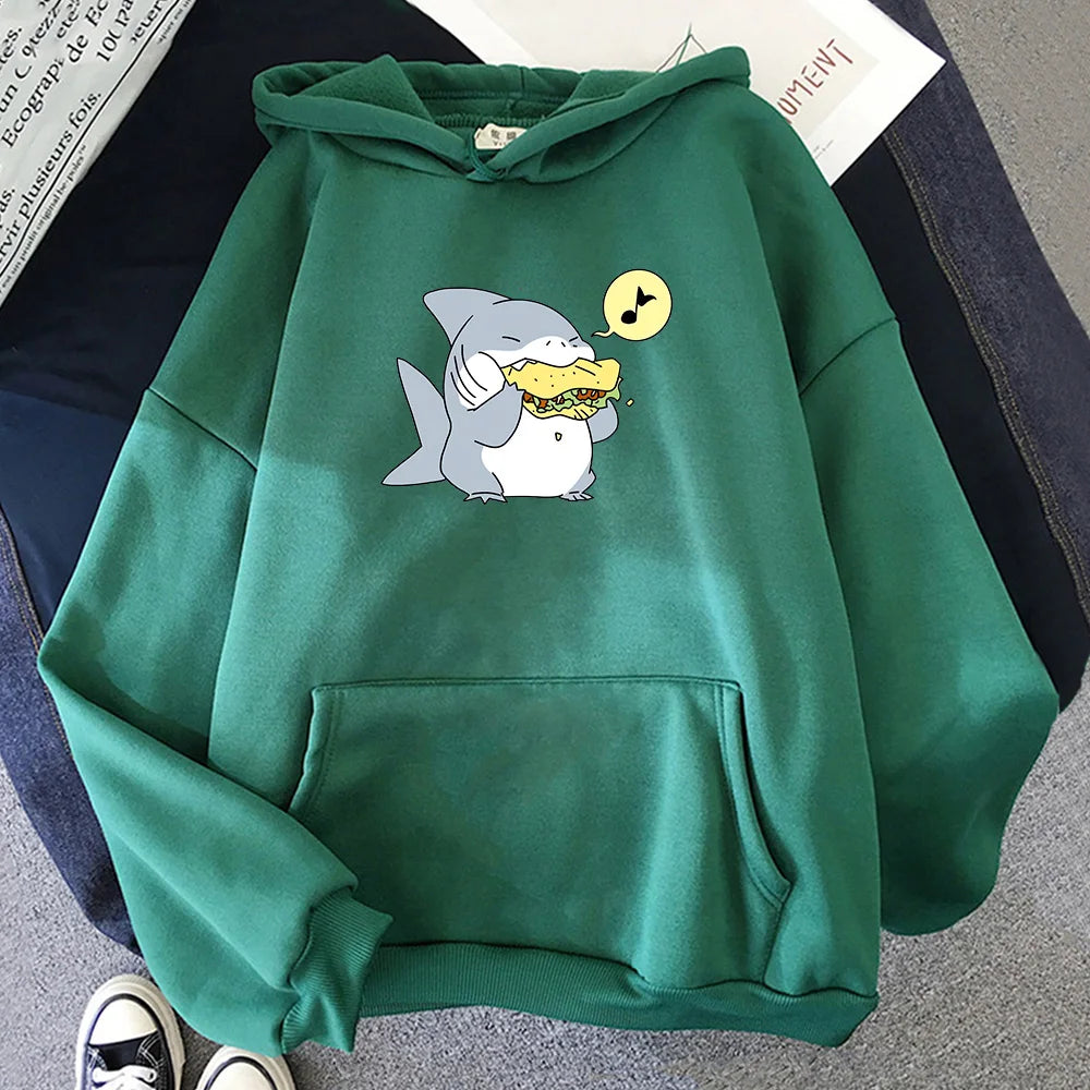 Jeff The Landshark Cute Hoodies Cartoon Print Harajuku Manga Sweatshirt Long-sleeved Fleece Clothing Sudaderas Casual Pullovers.