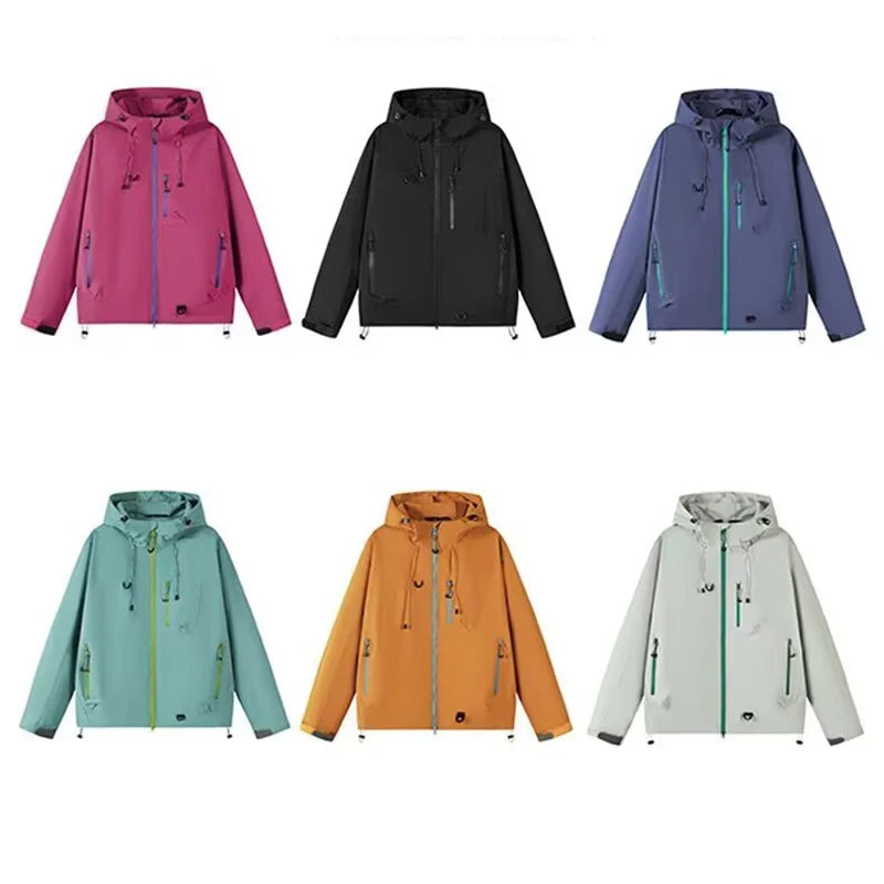 Outdoor Windbreaker Hooded Jacket Men Softshell Zip Up Windproof Waterproof Mountain Skiing Hiking Camping Jacket Autumn Coats.