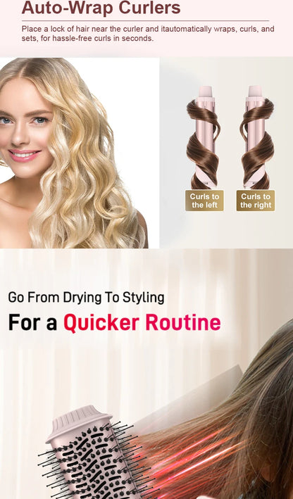 5in1 Hair Dryer Brush Curling Iron Hair Dryer Detachable Auto Wrap Curlers Fast Drying Electric Styling Hair Blower Brush.