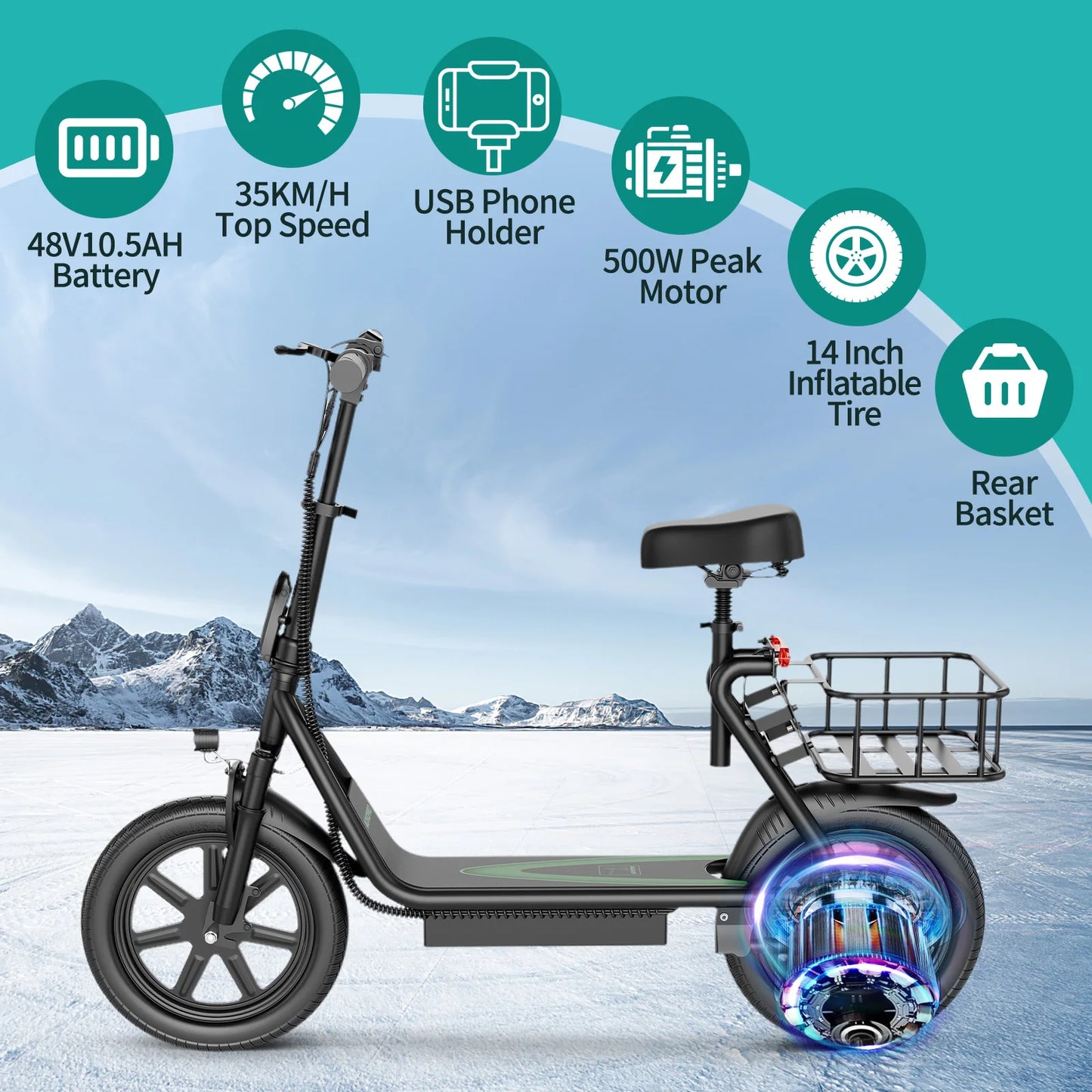 New Design Electric Scooter for Adults 350W/500W AOVOPRO High Performance Motor Foldable Escooter with 25/45KM Commute Range