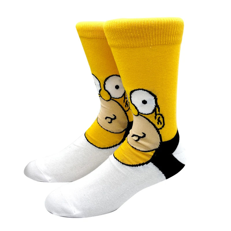 New 1 Pair The Simpsons Harajuku Women Men Socks Cartoon Personality Skateboard Socks Anime Middle Tube Cotton Unisex Socks