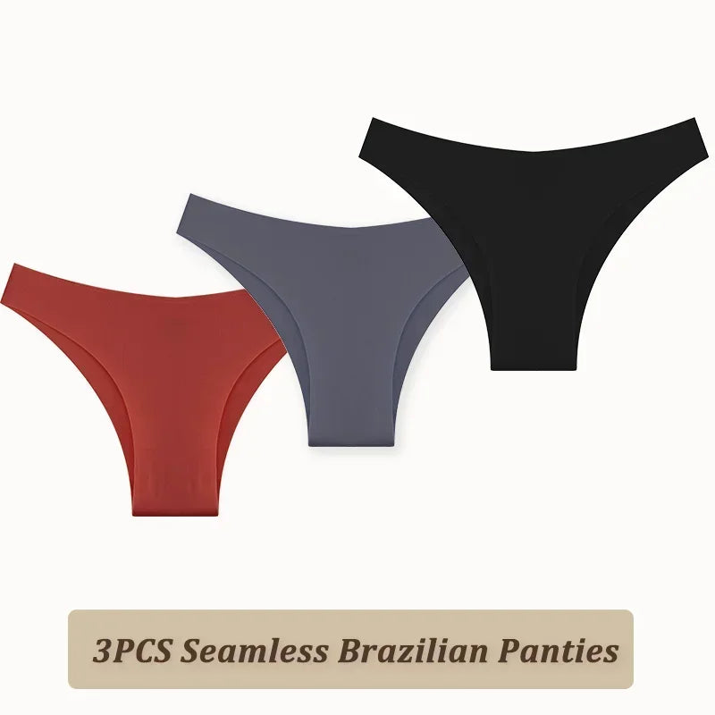 3PCS Women Seamless Brazilian Panties Ultra-thin Maillard panties Ice Silk Underwear Sexy Panty Low Waist G-string Female Solid.