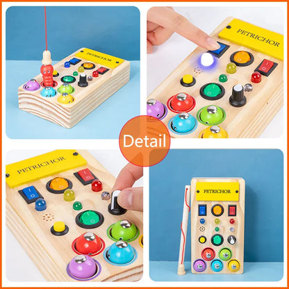 Montessori Busy Board Sensory Toys Wooden With LED Light Switch Control Board Travel Activities Children Games For 2-4 Years Old.