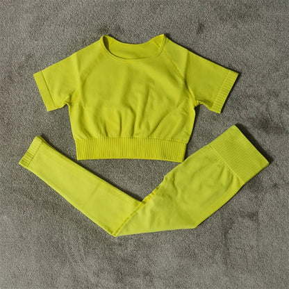 Fitness Yoga Set Seamless Sport Women's Sportswear High Waist Leggings Workout Outfits Two Piece Shorts Sets Womens Gym Clothing