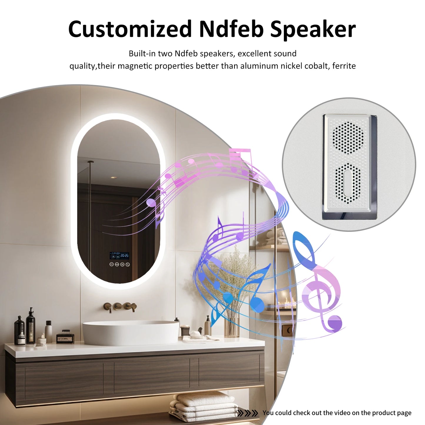 LUVODI 20 x 32 Zoll beleuchteter Bluetooth-Badezimmerspiegel mit Hintergrundbeleuchtung, beleuchteter, dimmbarer Kosmetikspiegel mit Zeitumsanzeige, Antibeschlag