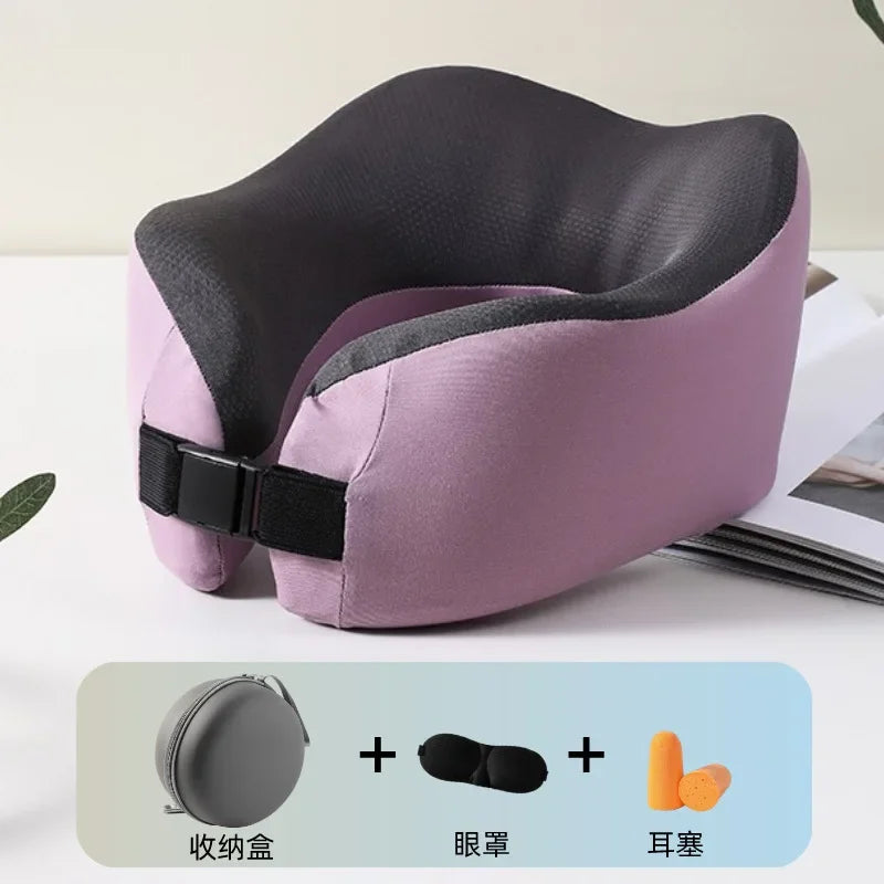 Ice silk U-shaped travel neck pillow airplane pillow neck pillow portable adjustable memory cotton U-shaped pillow.