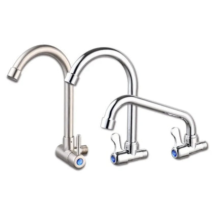 Kitchen Stainless Steel Faucet Wall Mounted Rotate Single Cold Water Sink Tap Household Kitchen Universal Faucet
