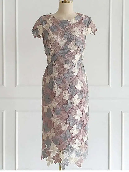 Sommer Stickerei Spitze Schmetterling Kleider Für Frauen Blume Kontrast Farbe Koreanische Mode Büro Party Bodycon Elegante Vestidos.