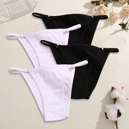 FINETOO 4Pcs Women's Cotton Panties Sexy Metal Ring Waist Underwear Solid Breathable Panties Ladies Soft Briefs Comfort Lingerie.