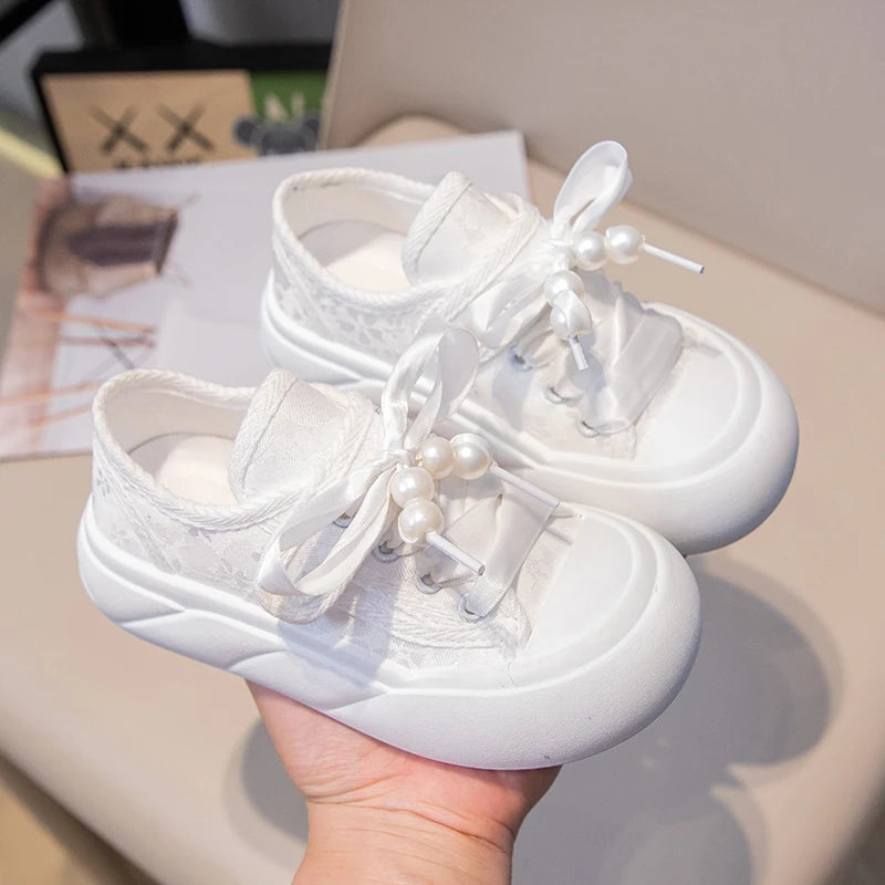 Children’s Casual Sneakers for Girls 2025 Autumn New Toddler Canvas Shoes with Shiny Bow Non-slip Breathable Kid Cotton Sneakers.