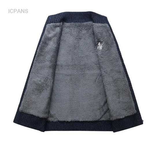 Winter Wool Liner Sweater  Cardigan Man Knit Striped Stand Collar Jacket Outwear Knitted Sweatercoat Men Vintage Clothing.