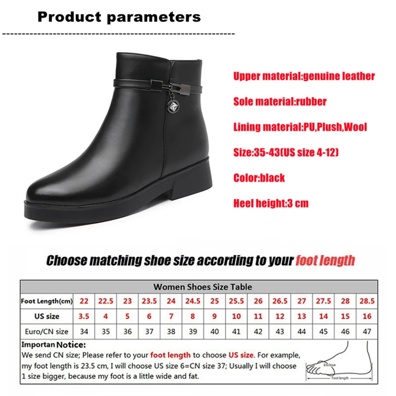 WOIZGIC Women Mother Female Ladies Genuine Leather Ankle Shoes Boots Platform Wool Plush Warm Fur Winter Zipper Plus Size 42 43.